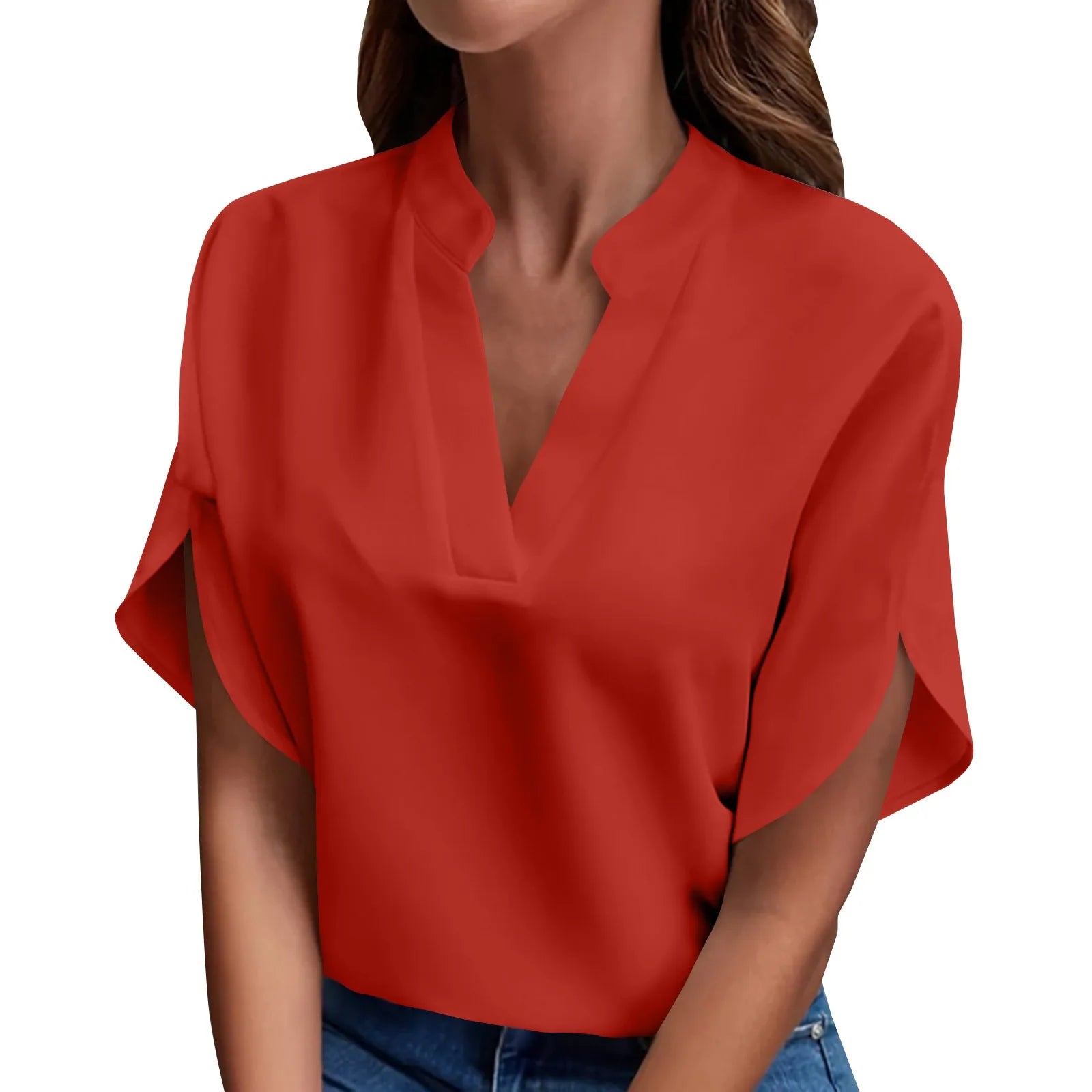 Summer Tops For Women Blouse 2026 Fashion Short Sleeve Solid V Neck Loose Shirts And Blouses Elegant Laies White Tops