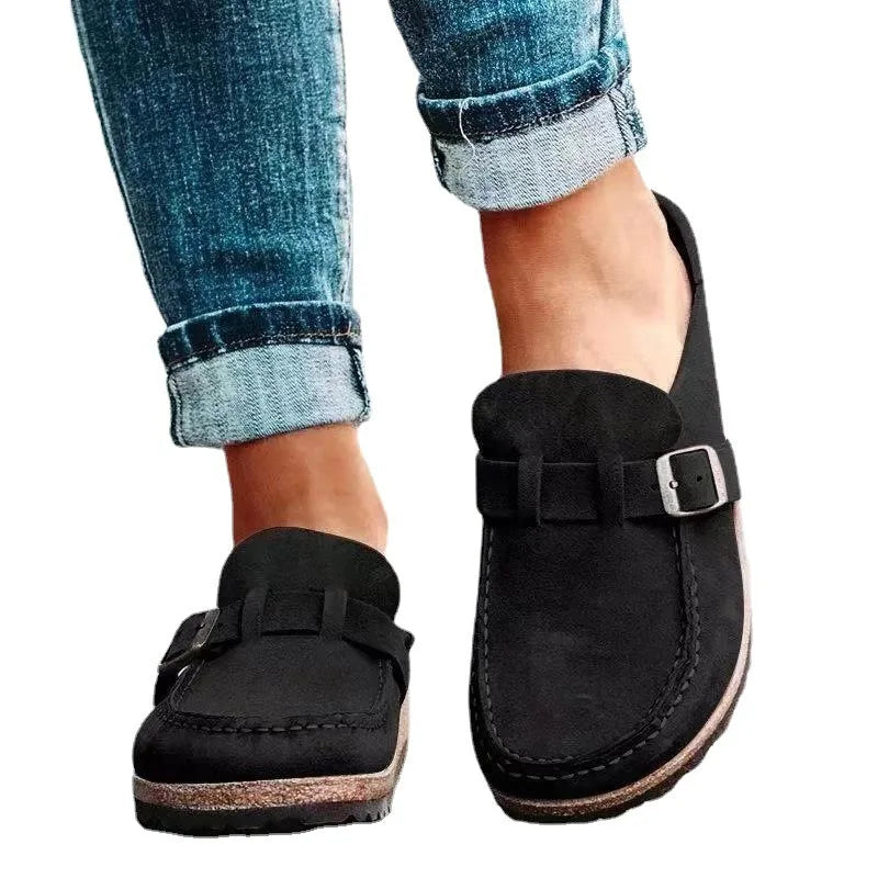 2026 New Women's Shoes Slip on Female Flats Durable Belt Buckles Mules Fashion Wear Resistant Women Half Slippers Retro Zapatos