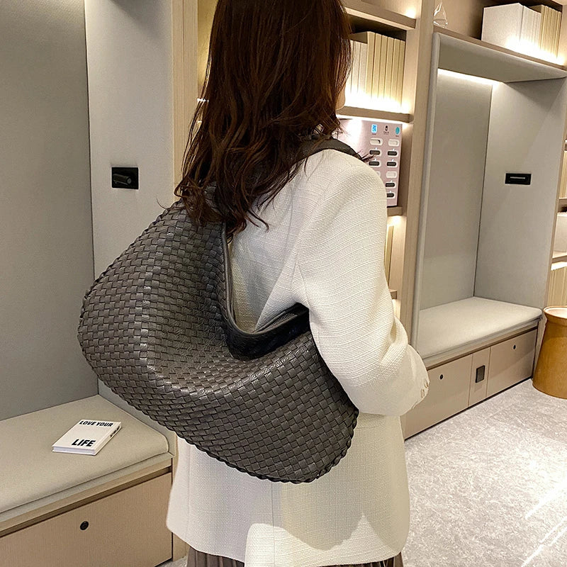Woven Tote Bag for Women Large Woven Handbag Soft Leather Shoulder Bags Work Shopper Travel Tote Bags Luxury brand Lady Satchel