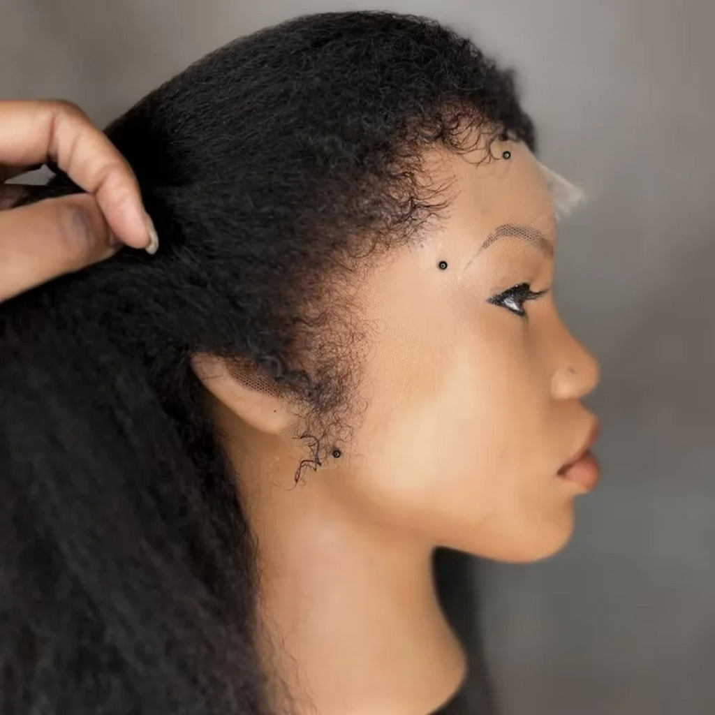 Natural Black 26“ Long Kinky Straight 180Density Yaki Glueless 13x4 Lace Front Wig For Women BabyHair Preplucked Heat Resistant