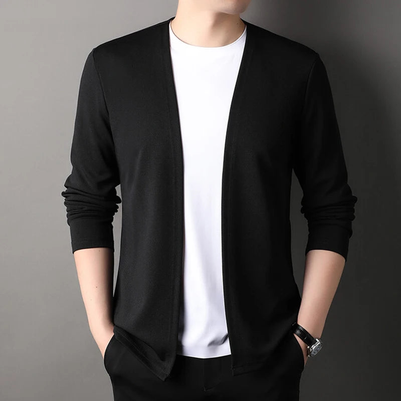 New Slim Fit Cardigan for Men, Thin Spring and Autumn Outerwear, Long Sleeve Casual Trendy Versatile Pure Color Slim Fit Autumn