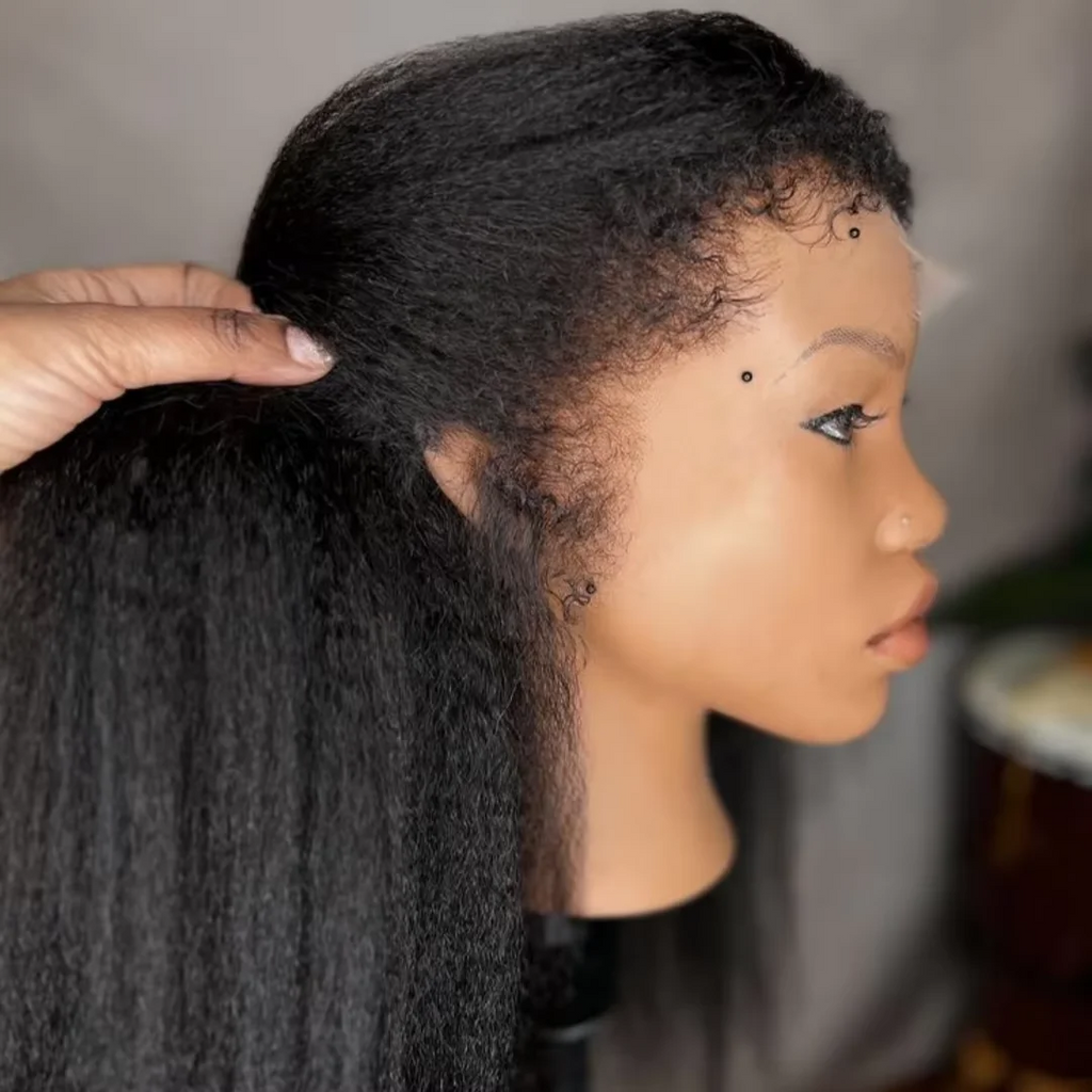 Natural Black 26“ Long Kinky Straight 180Density Yaki Glueless 13x4 Lace Front Wig For Women BabyHair Preplucked Heat Resistant