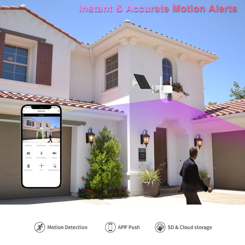 4G LTE Cellular Security Camera  For Achieves EU Coverage 2K Solar Powered Battery Cameras 355°PTZ Color Night Vision