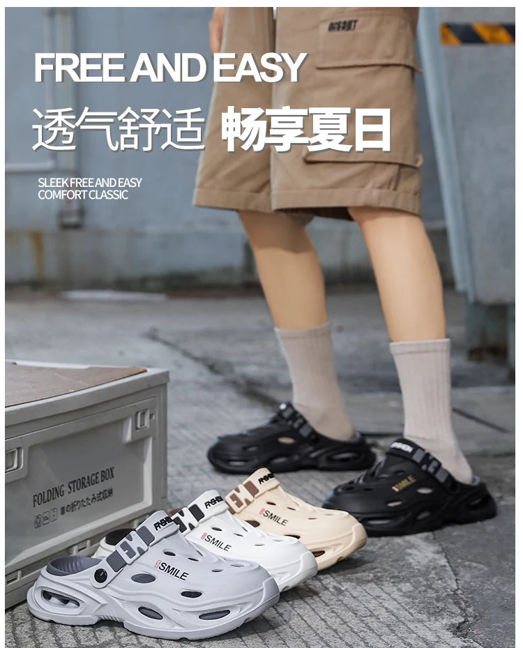 Men's Croc Shoes for Summer, Suitable for Outdoor Wear, Hiking and Driving, Thick-Soled, Non-Slip, Soft-Soled Men's Sandals