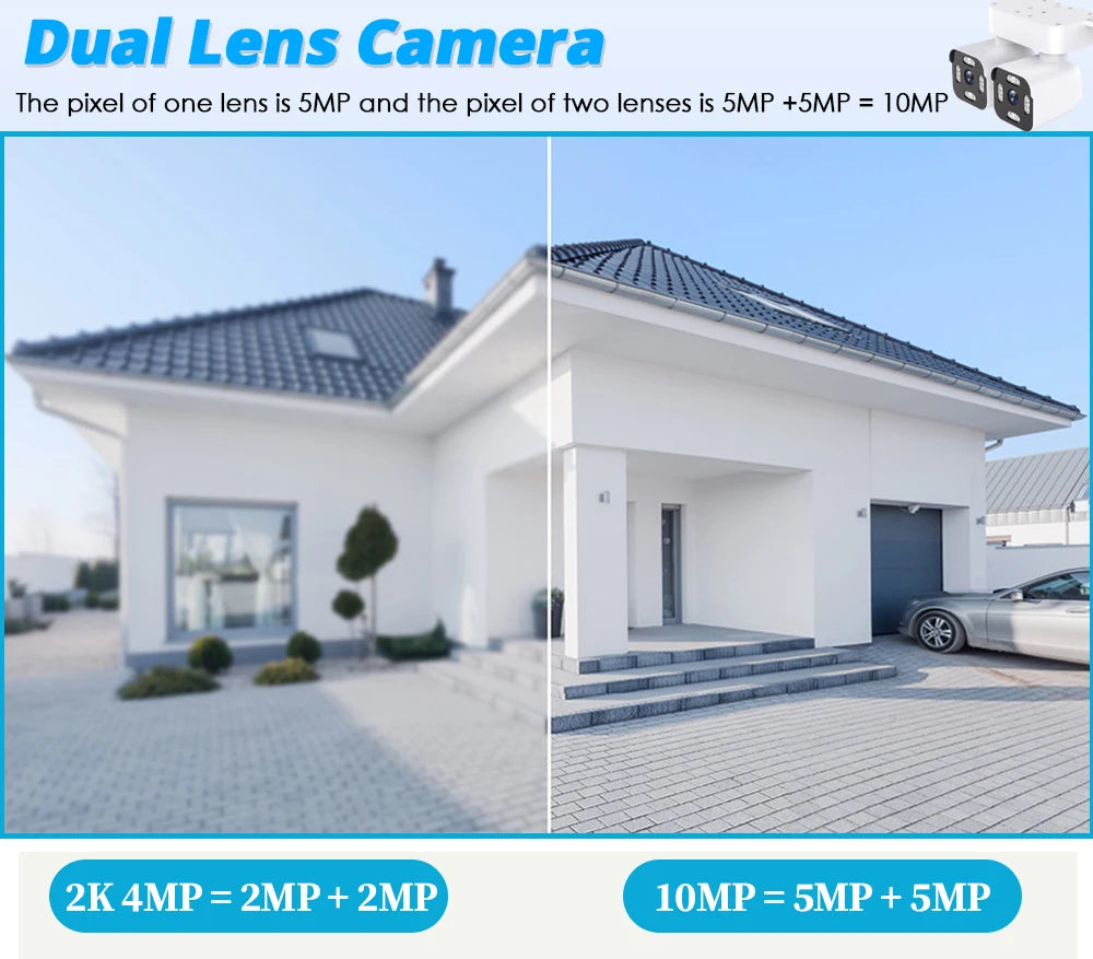 Security WIFI Camera Outdoor IP66 Waterproof Dual Lens HD 8MP 4K 10X Zoom WiFi CCTV Night Vision Two-Way Intercom  ICam365 APP