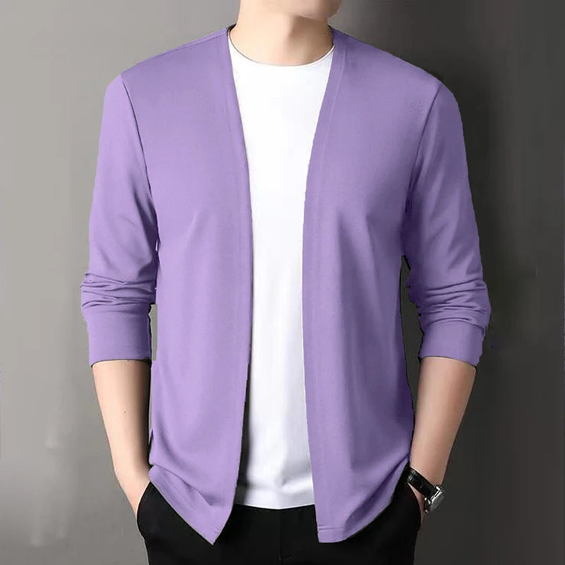 New Slim Fit Cardigan for Men, Thin Spring and Autumn Outerwear, Long Sleeve Casual Trendy Versatile Pure Color Slim Fit Autumn