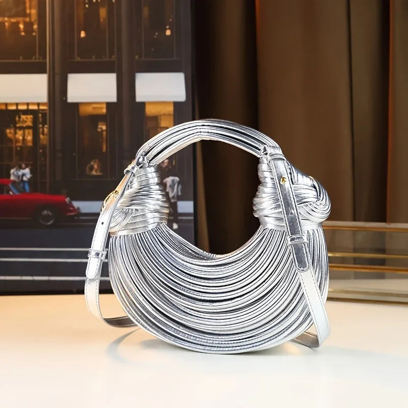 Handbags for Women 2026 New Gold Luxury Designer Brand Handwoven Noodle Bags Rope Knotted Pulled Hobo Silver Evening Clutch Chic