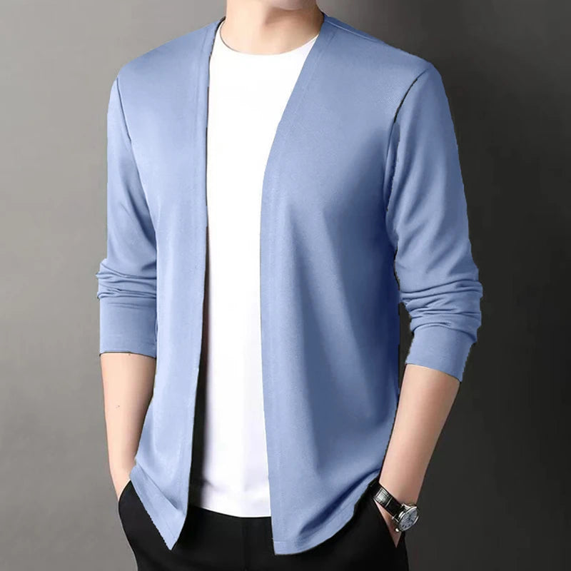 New Slim Fit Cardigan for Men, Thin Spring and Autumn Outerwear, Long Sleeve Casual Trendy Versatile Pure Color Slim Fit Autumn