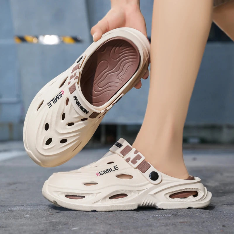 Men's Croc Shoes for Summer, Suitable for Outdoor Wear, Hiking and Driving, Thick-Soled, Non-Slip, Soft-Soled Men's Sandals