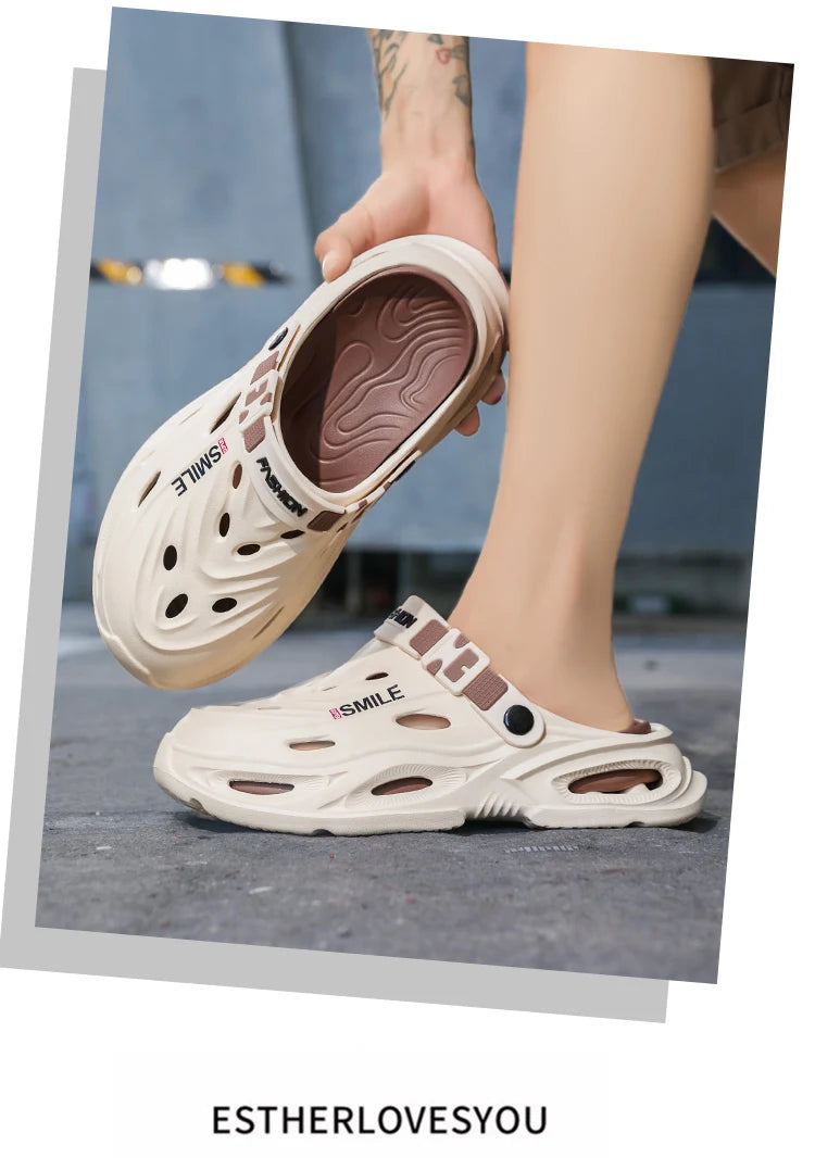 Men's Croc Shoes for Summer, Suitable for Outdoor Wear, Hiking and Driving, Thick-Soled, Non-Slip, Soft-Soled Men's Sandals
