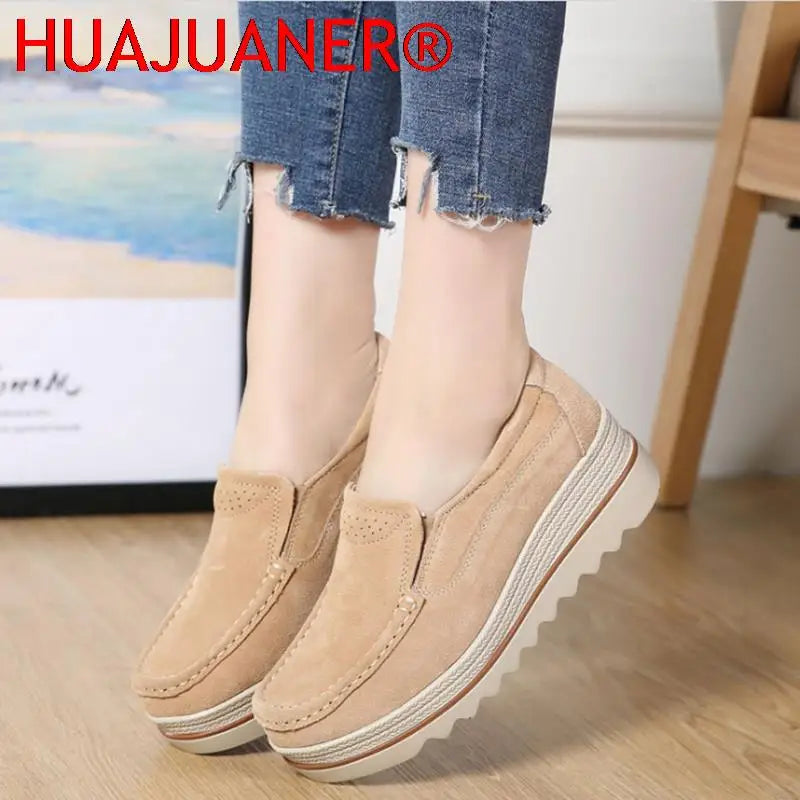 2026 Spring Women Flats Shoes Platform Slip On Flats Woman Sneakers Female Suede Ladies Tenis Loafers Moccasins Casual Shoes