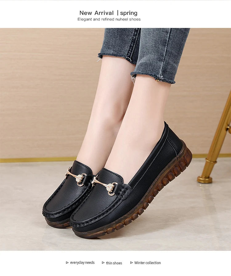 New fashionable flat shoes for women in spring and summer, 100% genuine leather shoes, breathable and casual women's shoes