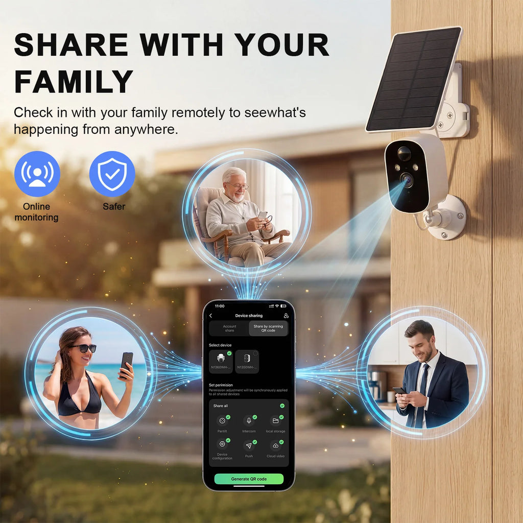 1080P Solar Security Camera Monitor Wireless Outdoor Home 2K Solar Battery Powered Camera Motion Alarm Two Way Audio Waterproof