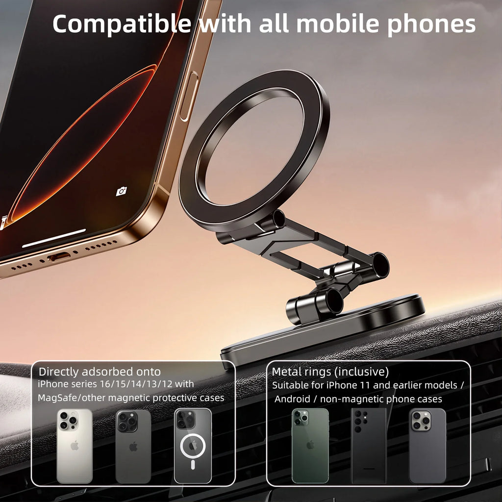 Dual Side Magnetic Car Phone Holder for Magsafe iPhone 17 16 15 Car Dashboard Holder 360° Rotation Phone Holder for Android