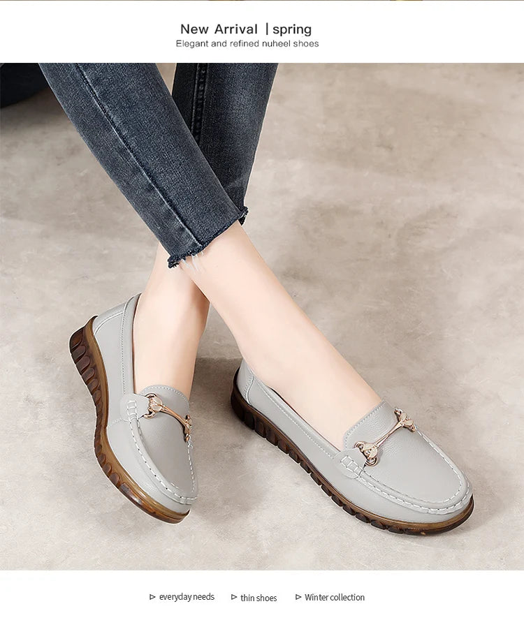 New fashionable flat shoes for women in spring and summer, 100% genuine leather shoes, breathable and casual women's shoes