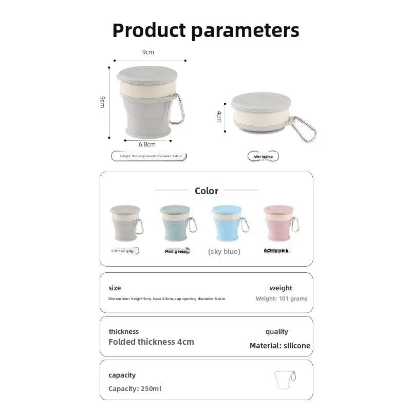 Outdoor Portable Travel Pocket Cup Silicone Retractable Foldable Sports Water Cup Large Capacity Washing Folding Cup