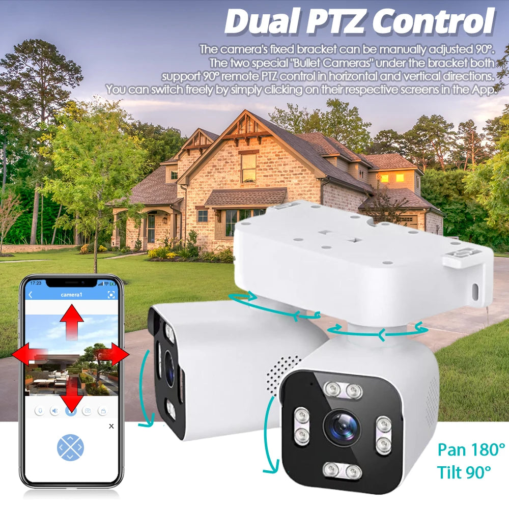 Security WIFI Camera Outdoor IP66 Waterproof Dual Lens HD 8MP 4K 10X Zoom WiFi CCTV Night Vision Two-Way Intercom  ICam365 APP