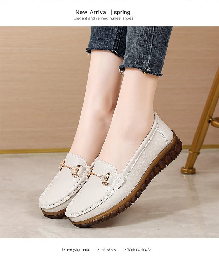 New fashionable flat shoes for women in spring and summer, 100% genuine leather shoes, breathable and casual women's shoes