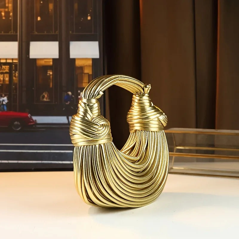 Handbags for Women 2026 New Gold Luxury Designer Brand Handwoven Noodle Bags Rope Knotted Pulled Hobo Silver Evening Clutch Chic
