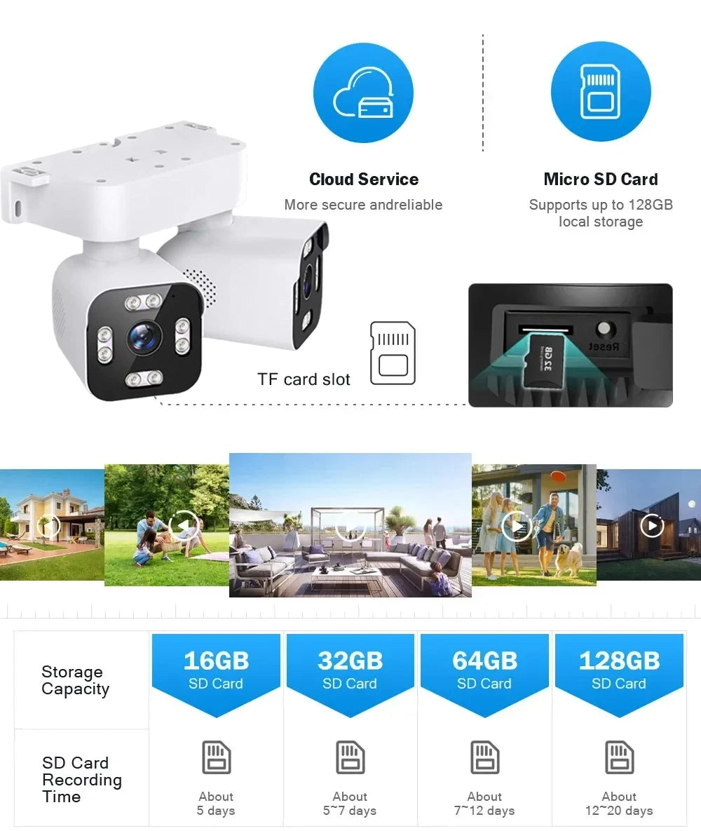 Security WIFI Camera Outdoor IP66 Waterproof Dual Lens HD 8MP 4K 10X Zoom WiFi CCTV Night Vision Two-Way Intercom  ICam365 APP