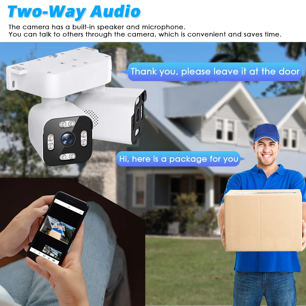 Security WIFI Camera Outdoor IP66 Waterproof Dual Lens HD 8MP 4K 10X Zoom WiFi CCTV Night Vision Two-Way Intercom  ICam365 APP