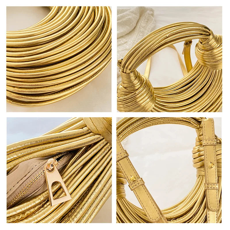 Handbags for Women 2026 New Gold Luxury Designer Brand Handwoven Noodle Bags Rope Knotted Pulled Hobo Silver Evening Clutch Chic