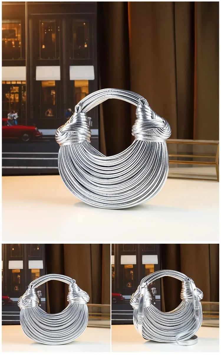 Handbags for Women 2026 New Gold Luxury Designer Brand Handwoven Noodle Bags Rope Knotted Pulled Hobo Silver Evening Clutch Chic