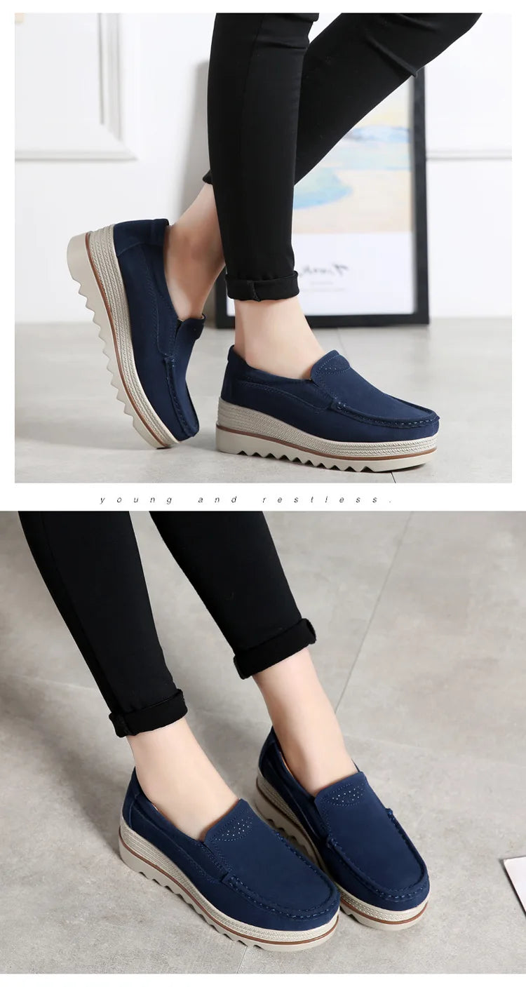 2026 Spring Women Flats Shoes Platform Slip On Flats Woman Sneakers Female Suede Ladies Tenis Loafers Moccasins Casual Shoes