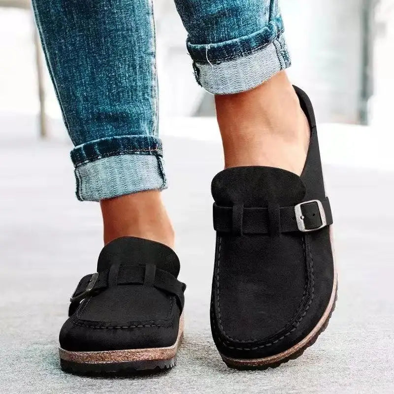 2026 New Women's Shoes Slip on Female Flats Durable Belt Buckles Mules Fashion Wear Resistant Women Half Slippers Retro Zapatos