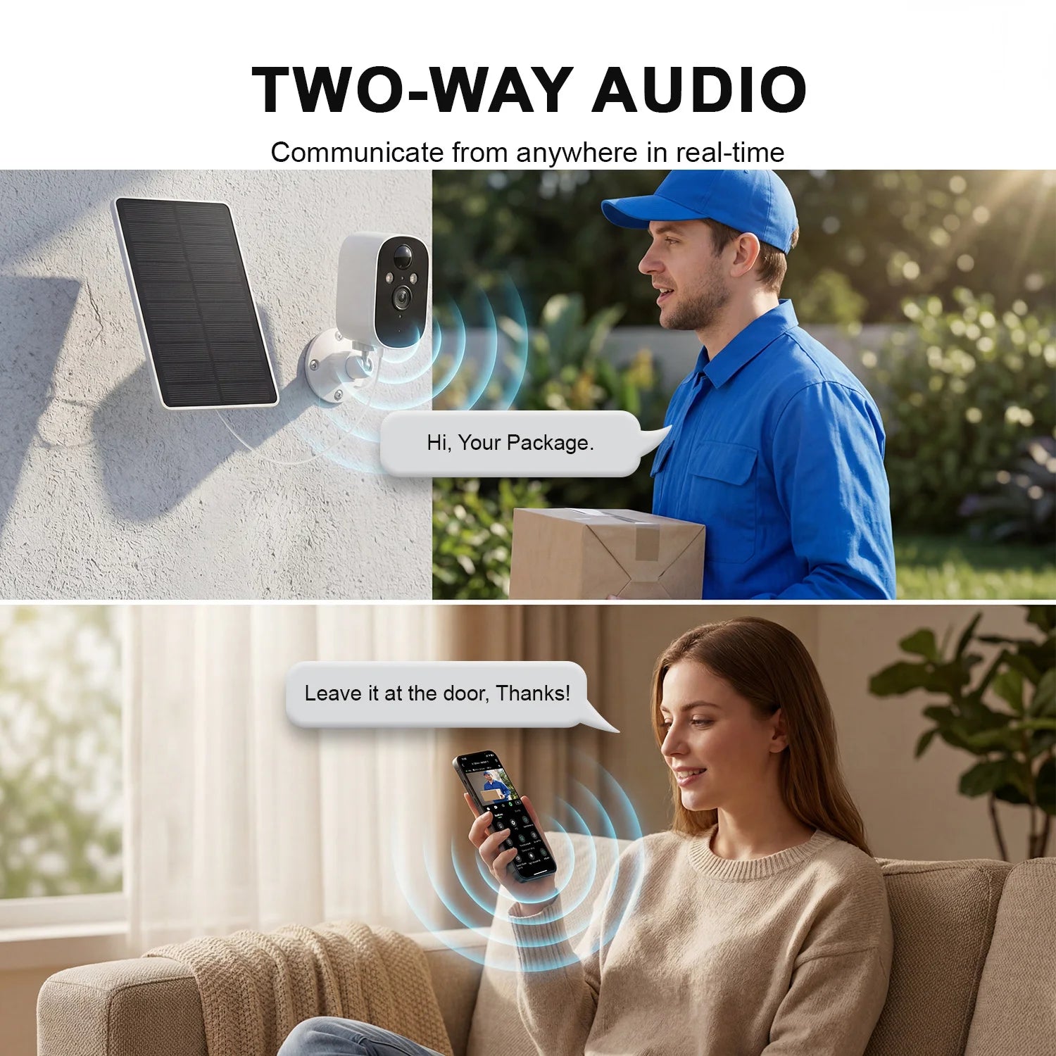 1080P Solar Security Camera Monitor Wireless Outdoor Home 2K Solar Battery Powered Camera Motion Alarm Two Way Audio Waterproof