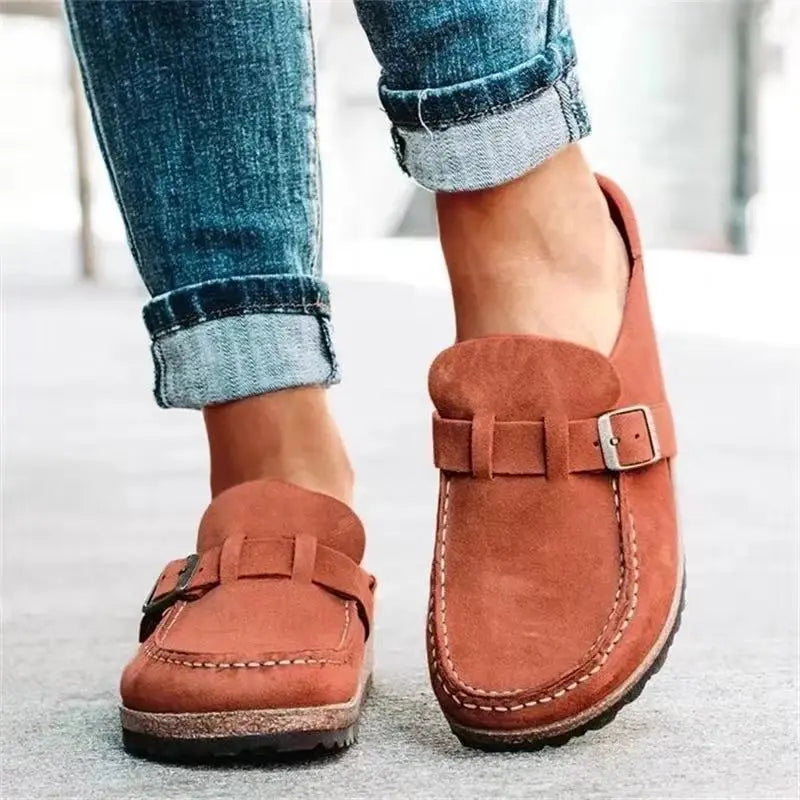 2026 New Women's Shoes Slip on Female Flats Durable Belt Buckles Mules Fashion Wear Resistant Women Half Slippers Retro Zapatos