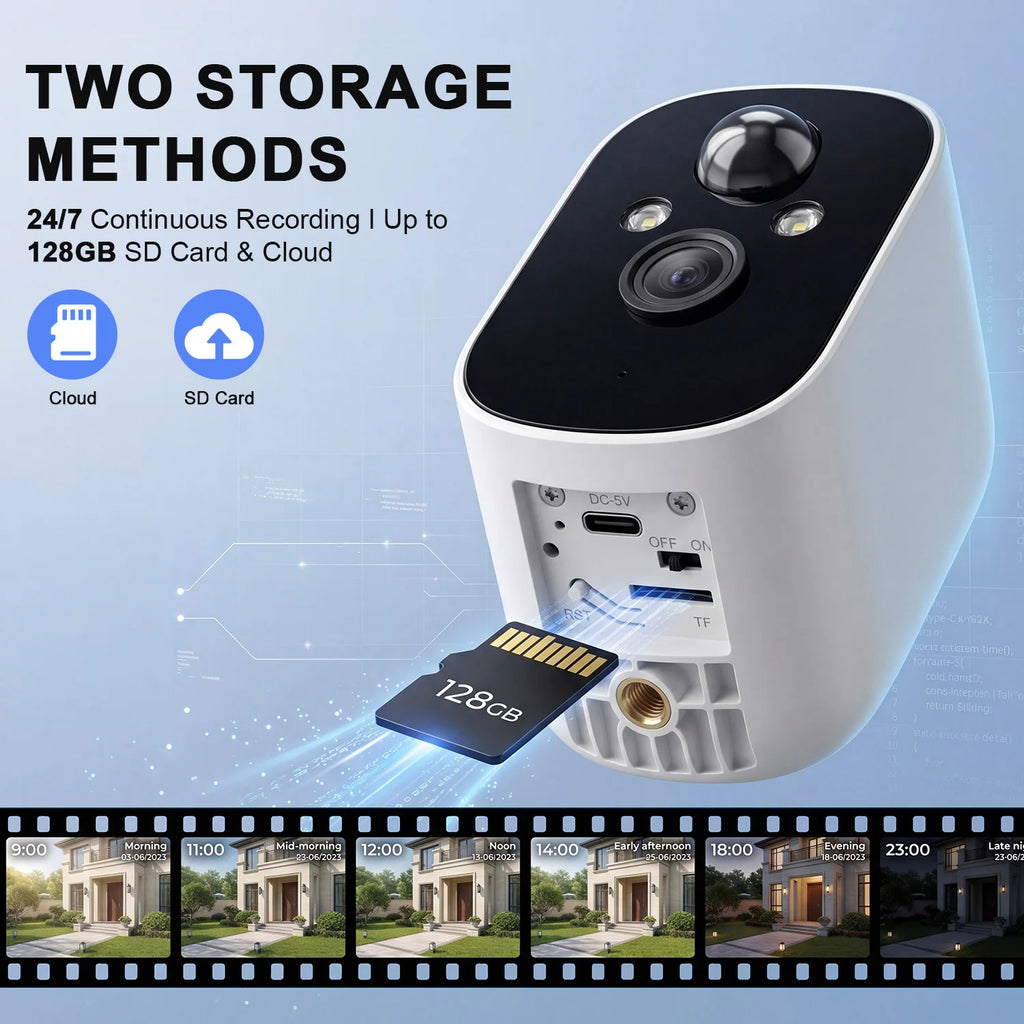 1080P Solar Security Camera Monitor Wireless Outdoor Home 2K Solar Battery Powered Camera Motion Alarm Two Way Audio Waterproof