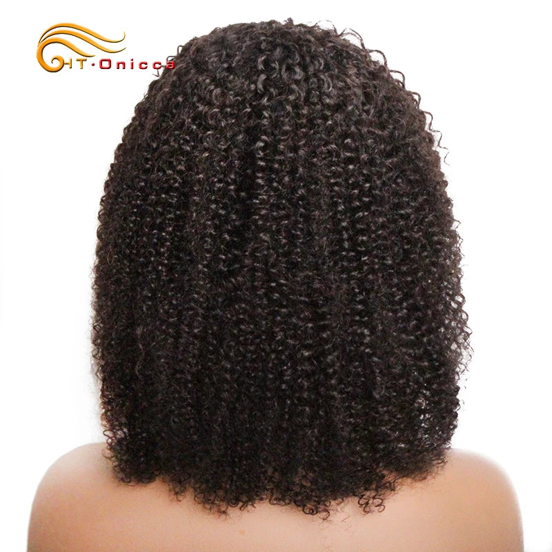 Short Curly Human Hair Wigs for Black Women Natural Color Kinky Curly Wigs with Bangs Brazilian Remy Hair Short Bob Wigs
