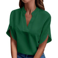 Summer Tops For Women Blouse 2026 Fashion Short Sleeve Solid V Neck Loose Shirts And Blouses Elegant Laies White Tops