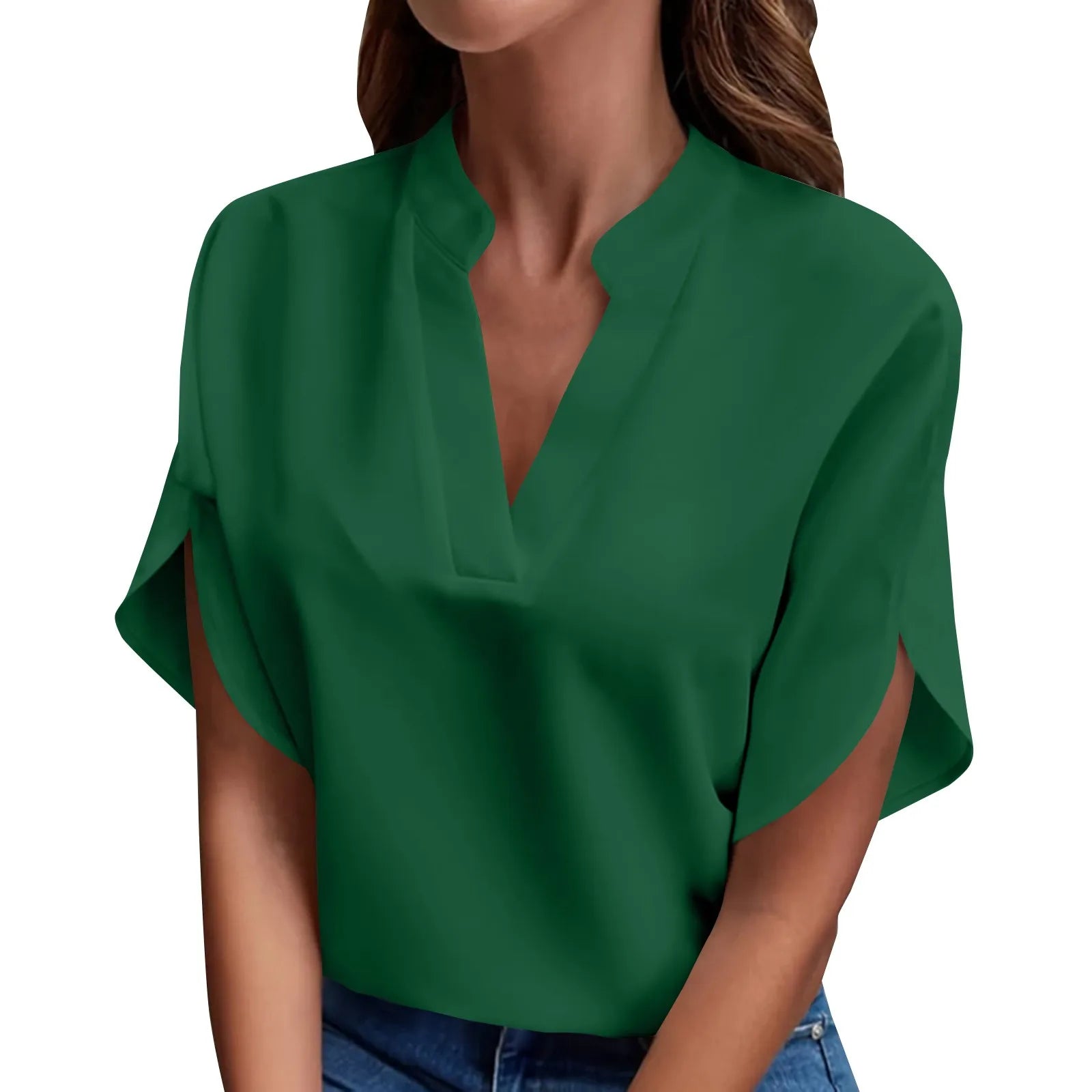 Summer Tops For Women Blouse 2026 Fashion Short Sleeve Solid V Neck Loose Shirts And Blouses Elegant Laies White Tops