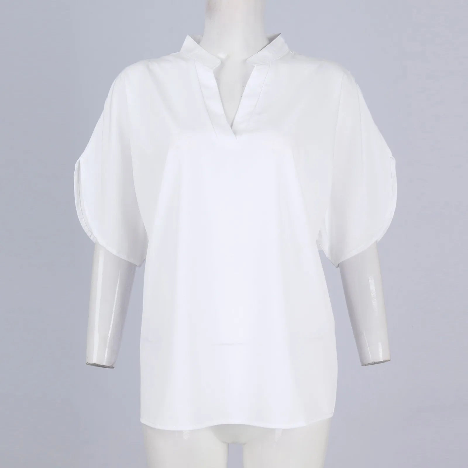 Summer Tops For Women Blouse 2026 Fashion Short Sleeve Solid V Neck Loose Shirts And Blouses Elegant Laies White Tops