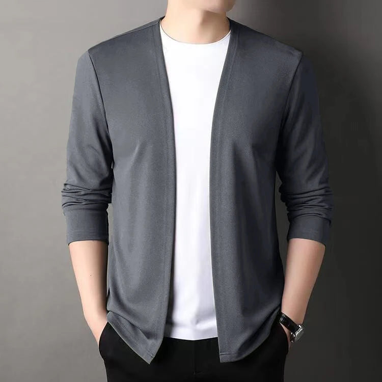 New Slim Fit Cardigan for Men, Thin Spring and Autumn Outerwear, Long Sleeve Casual Trendy Versatile Pure Color Slim Fit Autumn