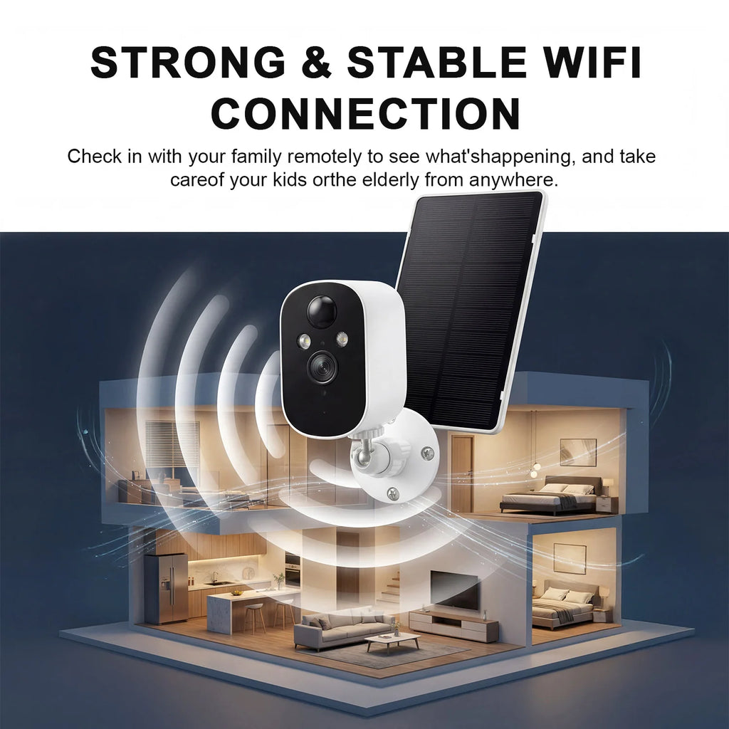 1080P Solar Security Camera Monitor Wireless Outdoor Home 2K Solar Battery Powered Camera Motion Alarm Two Way Audio Waterproof
