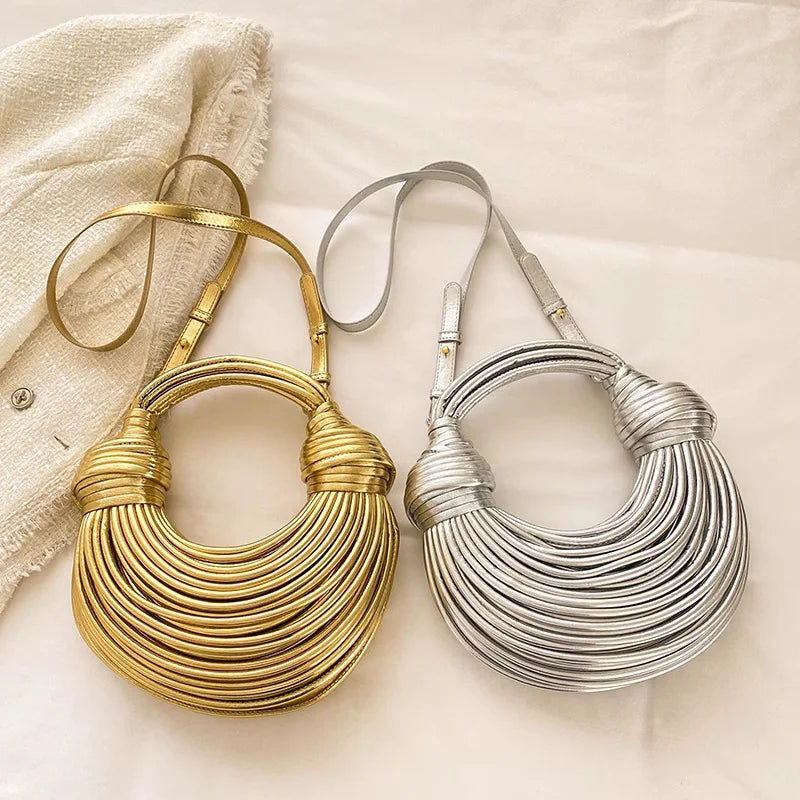 Handbags for Women 2026 New Gold Luxury Designer Brand Handwoven Noodle Bags Rope Knotted Pulled Hobo Silver Evening Clutch Chic