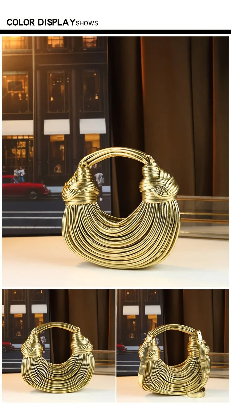 Handbags for Women 2026 New Gold Luxury Designer Brand Handwoven Noodle Bags Rope Knotted Pulled Hobo Silver Evening Clutch Chic