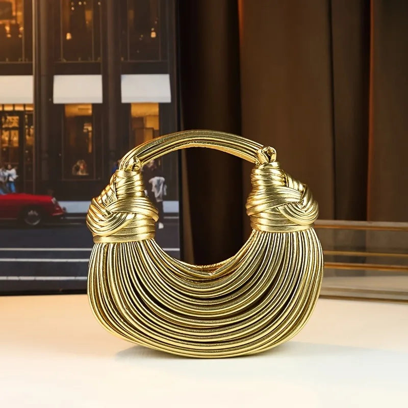 Handbags for Women 2026 New Gold Luxury Designer Brand Handwoven Noodle Bags Rope Knotted Pulled Hobo Silver Evening Clutch Chic