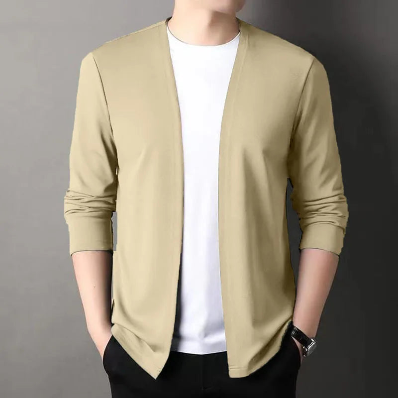 New Slim Fit Cardigan for Men, Thin Spring and Autumn Outerwear, Long Sleeve Casual Trendy Versatile Pure Color Slim Fit Autumn