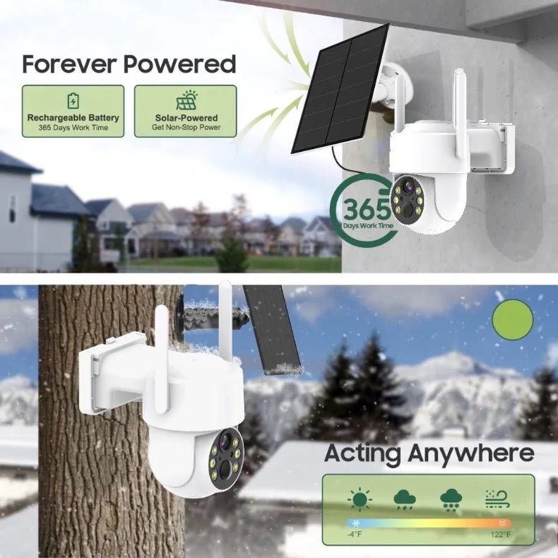 4G LTE Cellular Security Camera  For Achieves EU Coverage 2K Solar Powered Battery Cameras 355°PTZ Color Night Vision