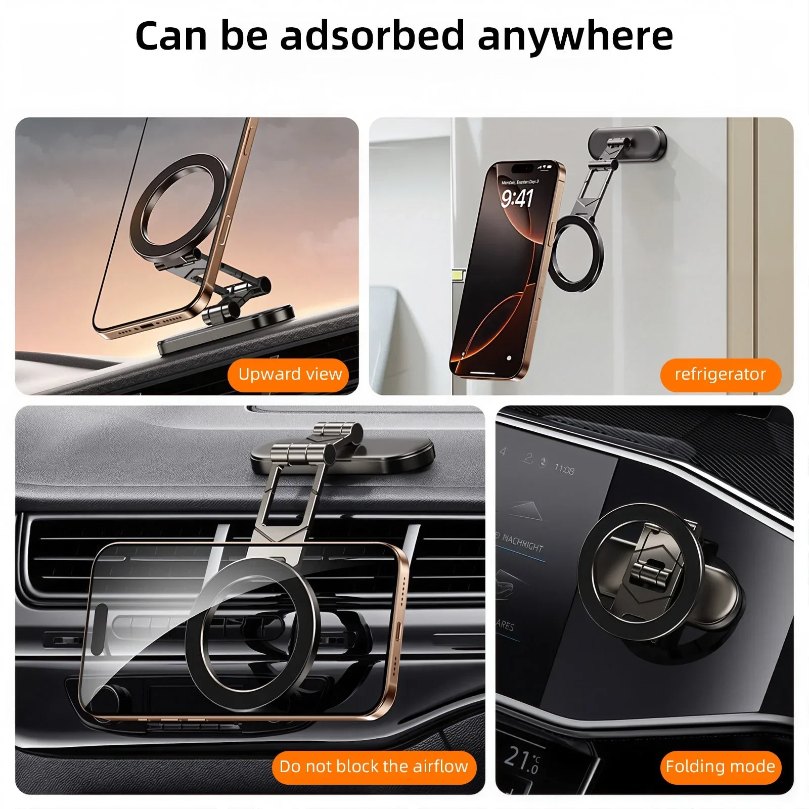 Dual Side Magnetic Car Phone Holder for Magsafe iPhone 17 16 15 Car Dashboard Holder 360° Rotation Phone Holder for Android