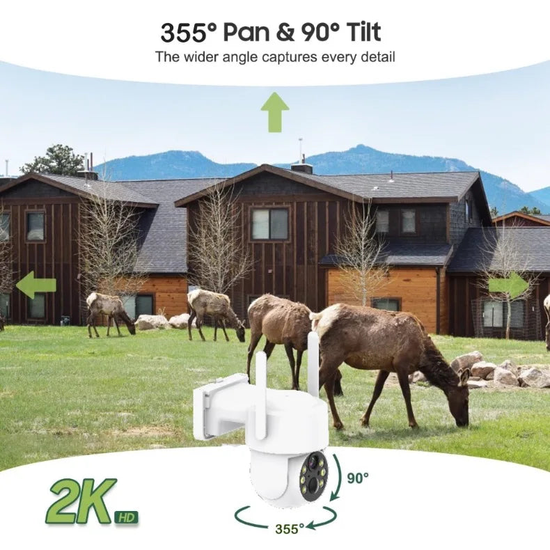 4G LTE Cellular Security Camera  For Achieves EU Coverage 2K Solar Powered Battery Cameras 355°PTZ Color Night Vision