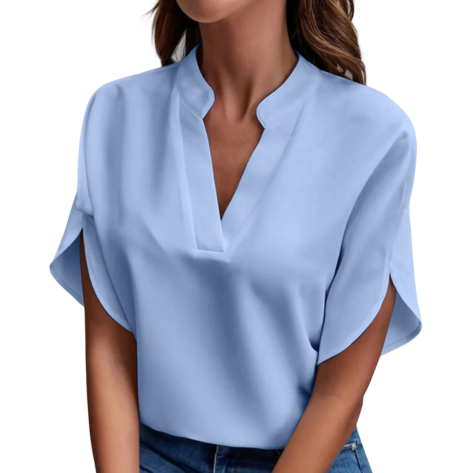 Summer Tops For Women Blouse 2026 Fashion Short Sleeve Solid V Neck Loose Shirts And Blouses Elegant Laies White Tops