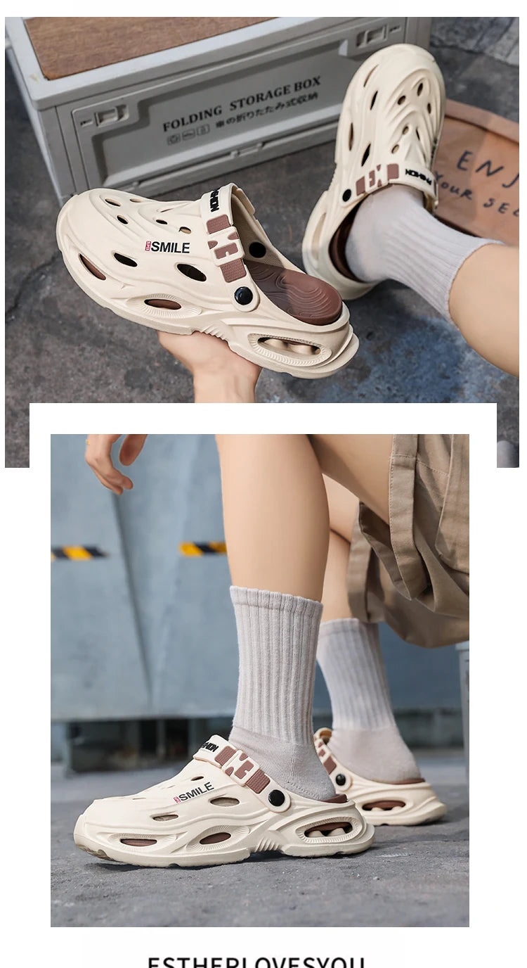 Men's Croc Shoes for Summer, Suitable for Outdoor Wear, Hiking and Driving, Thick-Soled, Non-Slip, Soft-Soled Men's Sandals