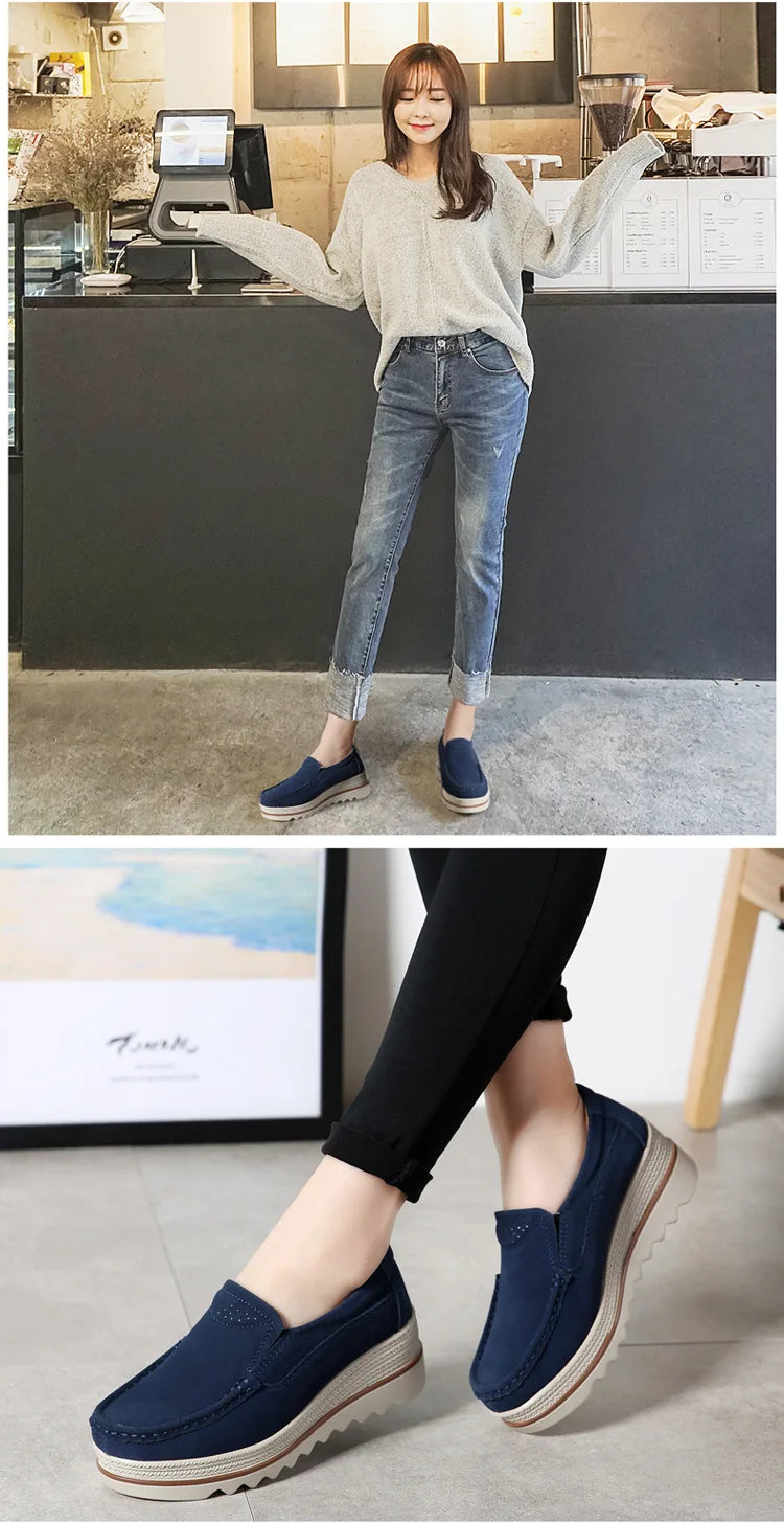 2026 Spring Women Flats Shoes Platform Slip On Flats Woman Sneakers Female Suede Ladies Tenis Loafers Moccasins Casual Shoes