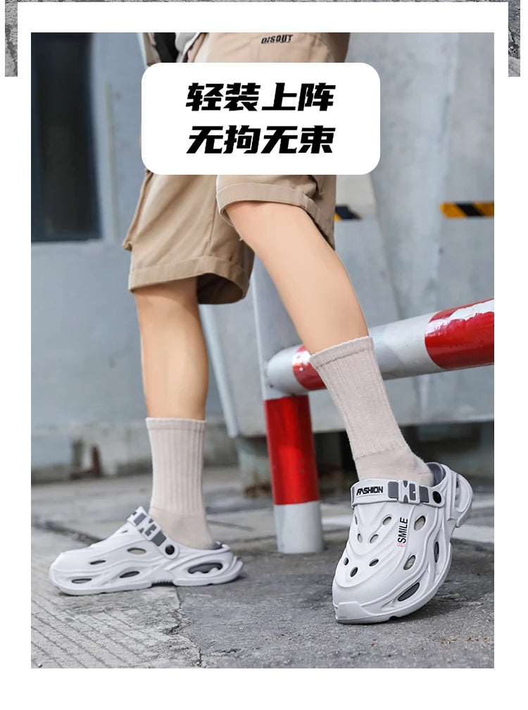 Men's Croc Shoes for Summer, Suitable for Outdoor Wear, Hiking and Driving, Thick-Soled, Non-Slip, Soft-Soled Men's Sandals