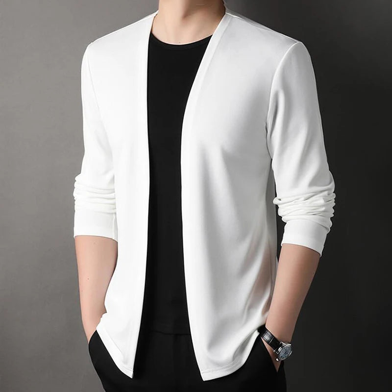 New Slim Fit Cardigan for Men, Thin Spring and Autumn Outerwear, Long Sleeve Casual Trendy Versatile Pure Color Slim Fit Autumn